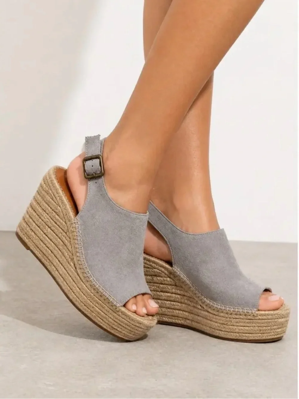 NEW! SOLUDOS Sevilla Espadrille Slingback Platform Wedge Sandals Gray Size 10